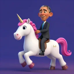 obama riding an unicorn, pixar style.