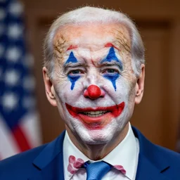 Joe Biden with colorful clown makeup all over his face