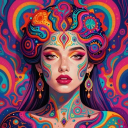 woman having a beautiful psychedelic psychotic mental breakdown, mental pandemonium, intense colours, vibrant and vivid color, digital art, pop art, hyper detailed, opulent and exquisite, hyper realistic, intricately detailed, bizarre, surrealism, peter mohrbacher, marc simonetti, jean giraud, victo ngai, rene magritte, 4 k, 8 k