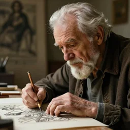 A proud oldman tidying up your engraving, artstation, concept art, donato giancola, Joseph Christian Leyendecker, WLOP, Boris Vallejo, Breathtaking, 8k resolution, extremely detailed, beautiful, establishing shot, artistic, hyperrealistic, octane render, cinematic lighting, dramatic lighting, masterpiece, light brazen, extremely detailed and beautiful face