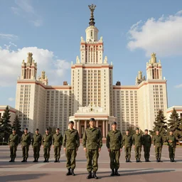 a army forces standing near the moscow state university, concept art, scenic environment by victor enrich, trending on artstation, 4 k