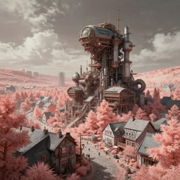 a beautiful ultradetailed painting of town building by john william casilear, landscape infrared sunlight extraterrestial steampunk, archdaily, wallpaper, highly detailed, trending on artstation.