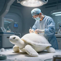 surgeon operating on a turtle made of sugar, science fiction industrial hard science concept art, 8K render octane high definition cgsociety, illustration, unreal engine
