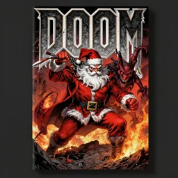 doom cover featuring santa!! slaying demons, by jimmy presler, artstation