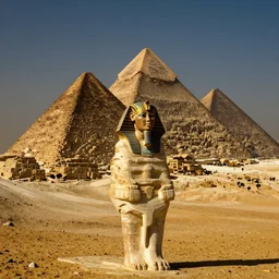 an egyptian pharoh standing in front of the pyramids