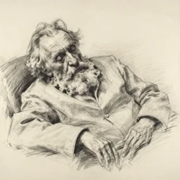drawing sketch of a dying old man, by Ilya Repin, charcoal, chalk, 20th century russian academic art, detailed, spontaneous linework, musculature