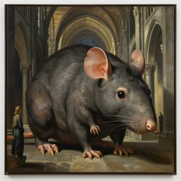 giant - rat!!!!!! in a cathedral, oil on canvas by giorgio de chirico and alan lee