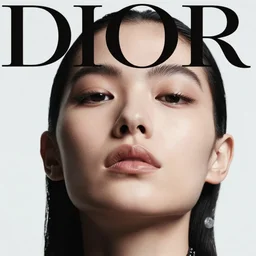 close up from below of head of a fashion model, editorial of dior magazine, highly detailed