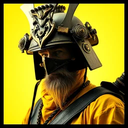 portrait old samurai defiant hero, cyberpunk, vibrant yellow colors, surreal, french baroque style by alexander mcqueen, hyper detailed, realistic cinematic, voigtlander photography, leica 1 9 2 0, black and white, mystical,