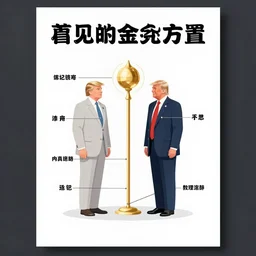 poster matte shaded illustration golden means of donald trump and donald trump wearing trench coats and big black spy hats starring in spy vs spy