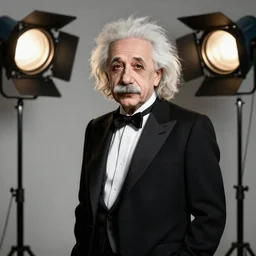 albert einstein wearing tuxedo, professional photoshoot, studio lighting