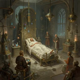 byzantine hospital full of strange equipment, science fiction concept art by greg rutkowski, deak ferrand, anato finnstark, and rembrandt