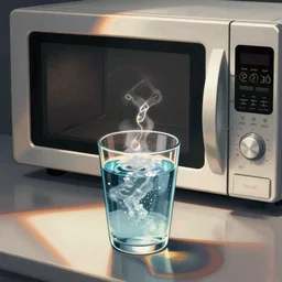 a cup of water boiling in a microwave, detailed illustration by disnet concept artists