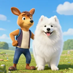 crash bandicoot, but as a samoyed dog