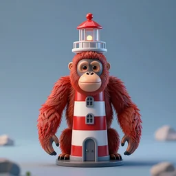 portrait of a red orangutan shake lighthouse toy, synth - wave,
