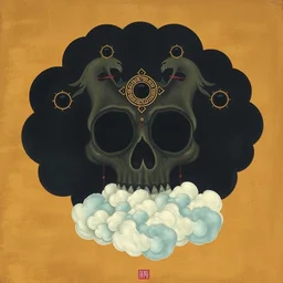a cloud, by ben enwonwu, tibetan painting, in the shape of a skull
