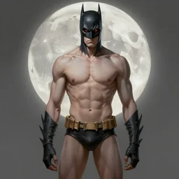 elegant full body portrait of a slim bodybuilder old angry batman, piercing bright red eyes, and pale skin, fantasy, intricate, highly detailed, digital painting, artstation, concept art, smooth, sharp focus, illustration, matte, dramatic, full moon, art by artgerm and greg rutkowski and alphonse mucha, mark brookes, jim burns, tom bagshaw, trending on artstation, matte, dramatic, full moon