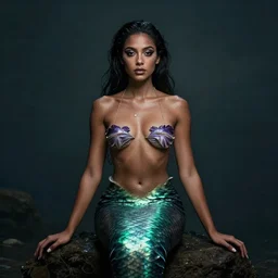( ( ( portrait of mermaid ) ) ), zoom, rule of thirds, intricate, attractive, brown skin, latina symmetrical!!, makeup, loreal, maybelline, sephora, loreal, artstation, art by greg rutkowski and gonzalo ordonez arias, and artgerm, filmic, vsco, moody, gotham, concept art, cg society,