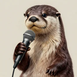 a half otter half man creature holding a microphone,anthropomorphic,Character design by charlie bowater, ross tran, artgerm, and makoto shinkai, detailed, inked, western comic book art, 2021 award winning painting,digital art,ultra realistic,ultra detailed,art by greg rutkowski,photorealiatic,hyperdetailed,hyperrealistic,studio lighting,studio photography,professional photography,professional lighting,detailed face,3 point lighting,4k