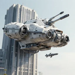 a gigantic brutalist building hard surface military hardware digital movie camera shaped spaceship m1 tank pulse rifle plasma rifle floating in the sky, maschinen krieger, ilm, beeple, star citizen halo, edge of tomorrow, mass effect, transformers, elysium, warm saturated colours