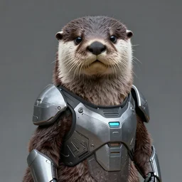 portrait of an humanoid otter with a bored face and futuristic full body armor, digital art, high quality