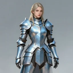 Beautiful, Feminine, Light-Blue Steel-Plate, Full-Body Armor, rpg, digital art, skyrim, trending on ArtStation