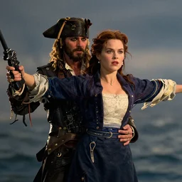The Dread Pirate Roberts as Rose in Titanic, cinematic, 55m lens
