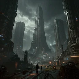 grimdark dystopian cyberpunk city, unreal engine, 8 k, ultra realistic, ultra detail