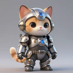 an anthropomorphic cat wearing intricately detailed sci fi armor, chibi art style, unreal engine, adorable,