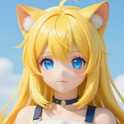 yellow hair anime cat girl with blue eyes, extreme detail, 8K