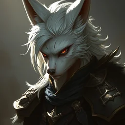 an concept art of the kitsune, pale hair, one eye, intricate details, detailed face, detailed armour, artstation, epic pose, ambient light, by rembrandt