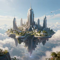 futuristic floating city in the skies, art station, 4 k