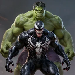 portrait of venom fused with hulk, concept art, digital painting, trending on artstation, deviantart, epic composition, extremely detailed, ambient lighting, masterpiece, sharp focus, octane render