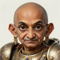 Ghandi as a Space Marine, beautiful detailed eyes, cute, fantasy, intricate, elegant, highly detailed, digital painting, 4k, HDR, concept art, detailed jewelry, smooth, sharp focus, illustration, art by Artgerm, H R Giger and Alphonse Mucha