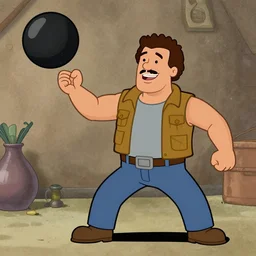 danny trejo as pip boy throwing a bomb like a football, cartoon, leonard boyarksy