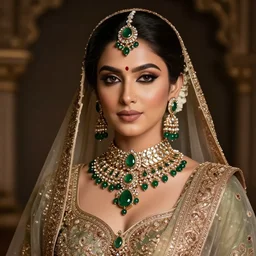 photograph of wonderful princess with smooth fair skin, indian, green jewelry, breathtaking, elegant, ornate, intricate, hyper detailed, accent lighting, dramatic light, 4 k octane render