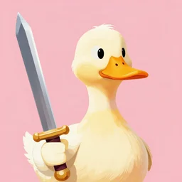 funky bright portrait of a dictator duck with a human - like face holding a sword, flat art, award winning art, detailed, clear edges, pastel shades, realistic