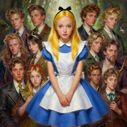 highly detailed character portrait, painting of alice in wonderland, 8 k, hd, trending on artstation, baroqua deco, fantasy art by greg rutowski, loish, rhads, ferdinand knab, makoto shinkai and lois van baarle, ilya kuvshinov, rossdraws, tom bagshaw, global illumination, radiant light, detailed and intricate