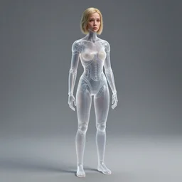 weta movie still full body portrait photo, mesh render, of millie bobby brown as a sad translucent plastic cyborg girl by weta