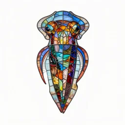 stained glass cuttlefish, clean 3d render, full body, isolated on a pure white background, centered, entire subject in frame, sharp focus, soft studio lighting