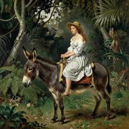 Woman riding donkey in the jungle painting by Rousseau