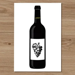 wine bottle label template, linocut art print, grapes by greg rutkowski and thomas kinkade, vector graphic
