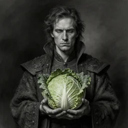 a portrait of john oliver holding a cabbage, stoic, fantasy, intricate, elegant, beautiful, highly detailed, charcoal, centered, dark, smokey, digital painting, artstation, concept art, smooth, sharp focus, illustration, art by artgerm and greg rutkowski and alphonse mucha