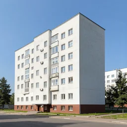 small soviet apartment building stands at russian suburbs