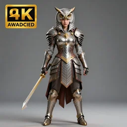 full body photo of a beautiful cute strong warrior queen wearing owl armour, highly detailed, 8 k, hdr, smooth, sharp focus, high resolution, award - winning photo