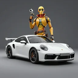 Porsche designed by Aplle that looks like it is from Borderlands and by Feng Zhu and Loish and Laurie Greasley, Victo Ngai, Andreas Rocha, John Harris