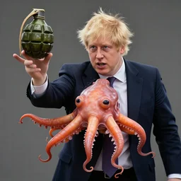 boris johnson throwing a blobfish that looks like a grenade, photorealistic, ultra high detail, 8 k