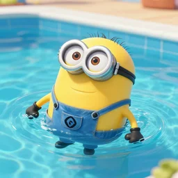 a photo of a minion from despicable me swimming in a swimming pool