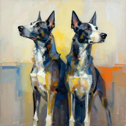artwork of a two - headed dog, abstract artwork long style shot