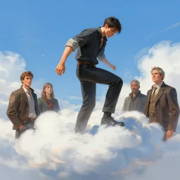 man stepping out of a cloud, digital painting, concept art, smooth, sharp focus, bright colors, illustration, from metal gear, by ruan jia and mandy jurgens and william - adolphe bouguereau, artgerm